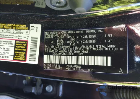 2021 Toyota Highlander Limited from USA, damaged, VIN 5TDYZRAH7MS533130